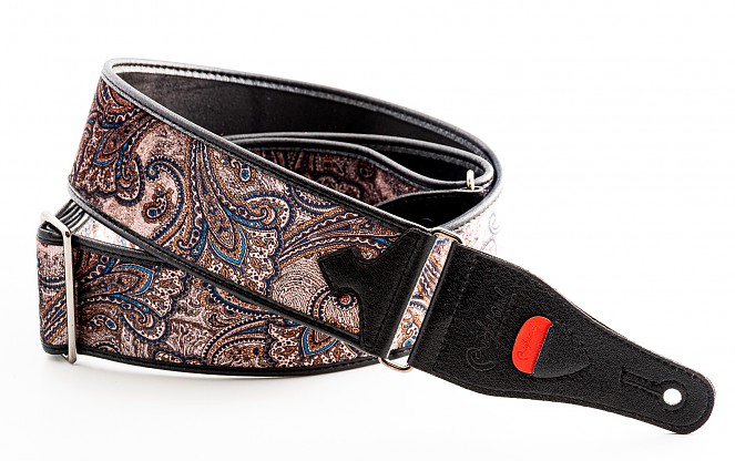 Paisley Velvet-60 Brown Guitar Strap in Italian Velvet and Microfiber | RightOn! Straps1